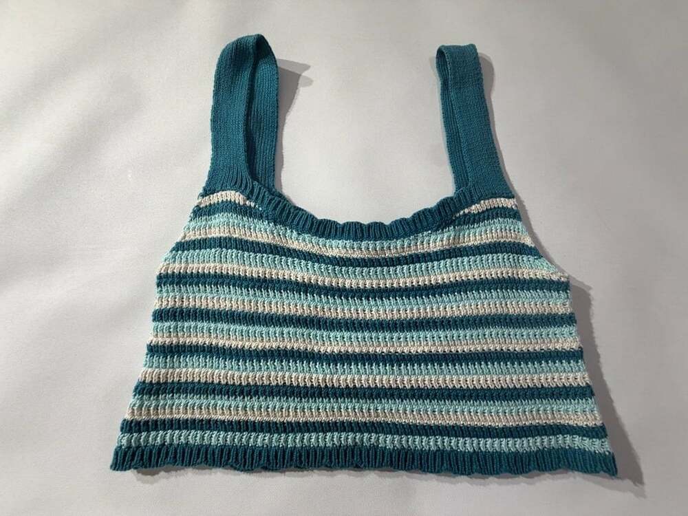 Wild Fable M Blue White Striped Knit Crochet Tank Top Sweater Coastal Y2K